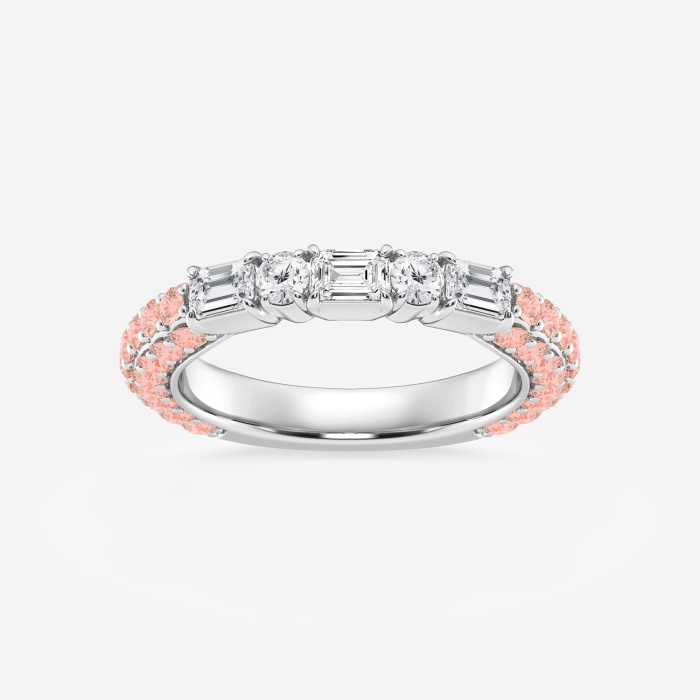 5/8 ctw Emerald & Round Lab Grown Diamond Rollover Fashion Band with 1.8 mm Pink Sapphire Side Stones