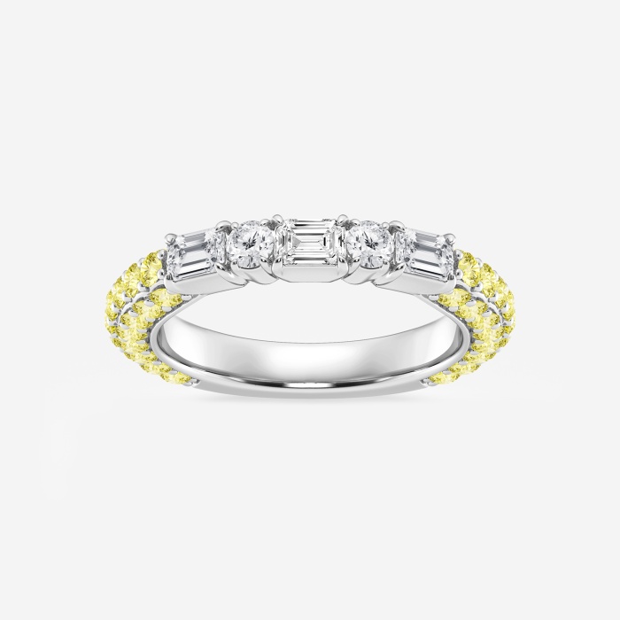 5/8 ctw Emerald & Round Lab Grown Diamond Rollover Fashion Band with 1.8 mm Yellow Sapphire Side Stones
