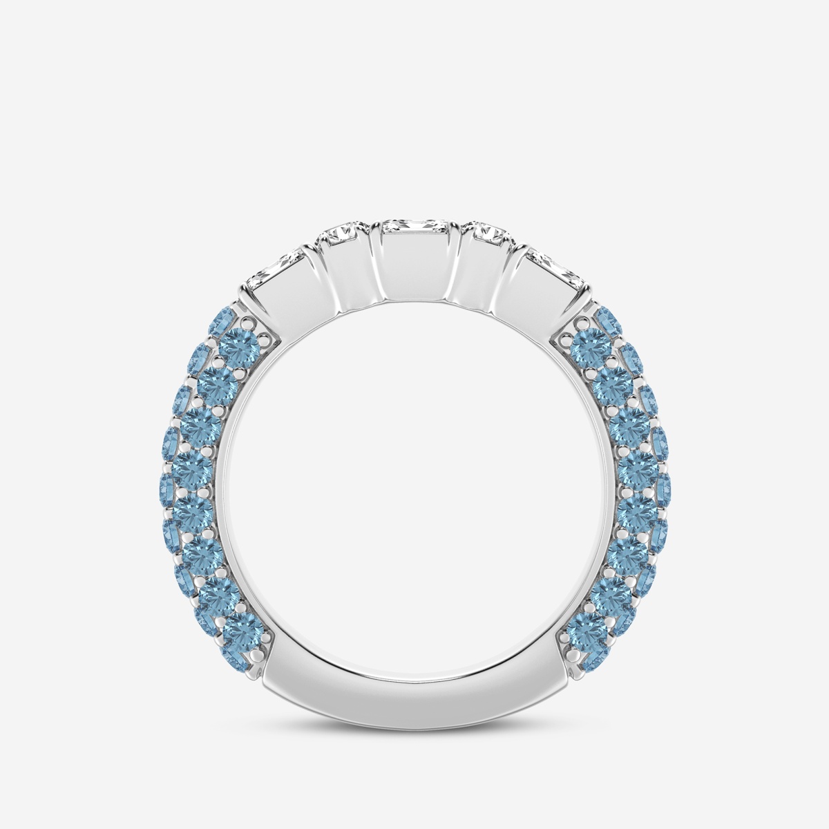 Additional Image 1 for  5/8 ctw Emerald & Round Lab Grown Diamond Rollover Fashion Band with 1.8 mm Blue Topaz Side Stones