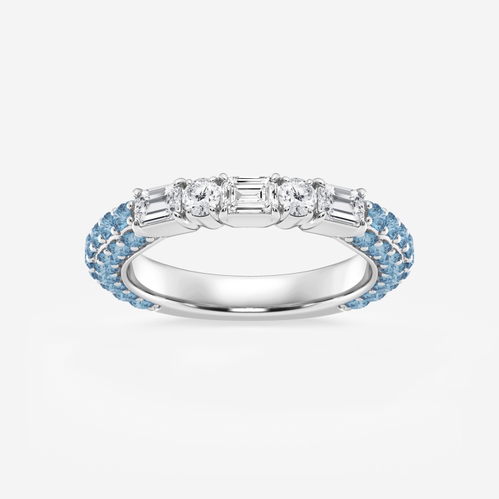 5/8 ctw Emerald & Round Lab Grown Diamond Rollover Fashion Band with 1.8 mm Blue Topaz Side Stones