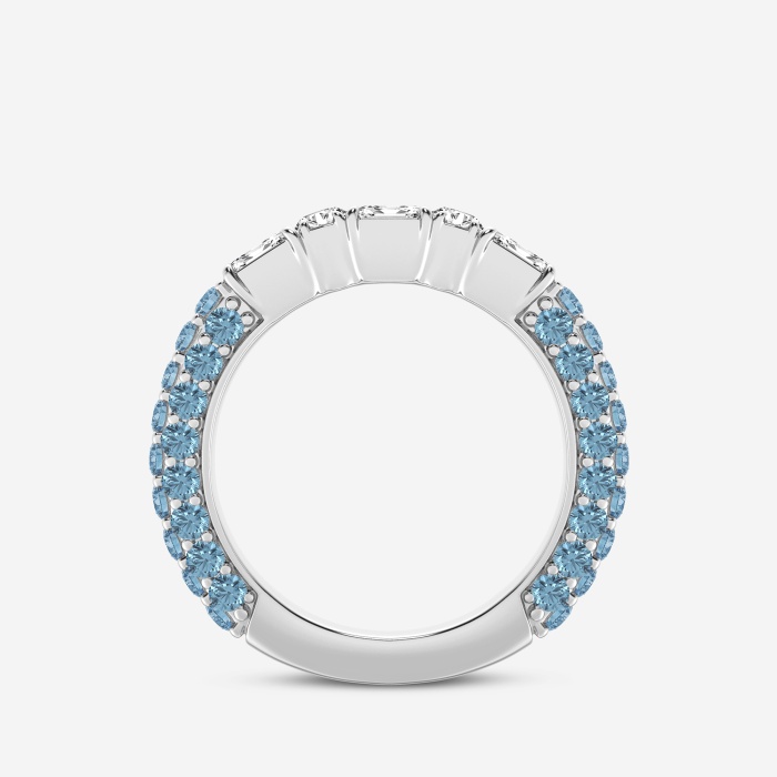 5/8 ctw Emerald & Round Lab Grown Diamond Rollover Fashion Band with 1.8 mm Blue Topaz Side Stones