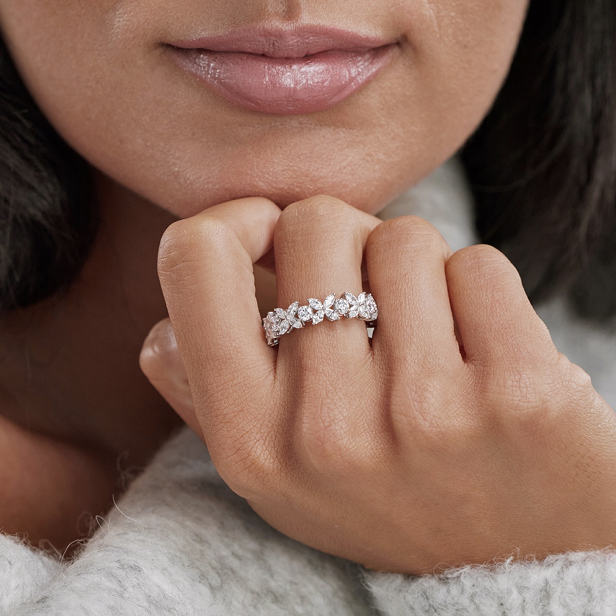 3 ctw Marquise and Round Lab Grown Diamond Flower Eternity Band - 6.8mm Width