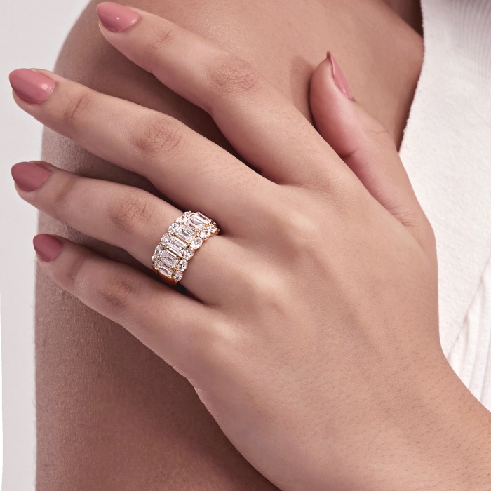 5 ctw Emerald Lab Grown Diamond Three Row Fashion Band