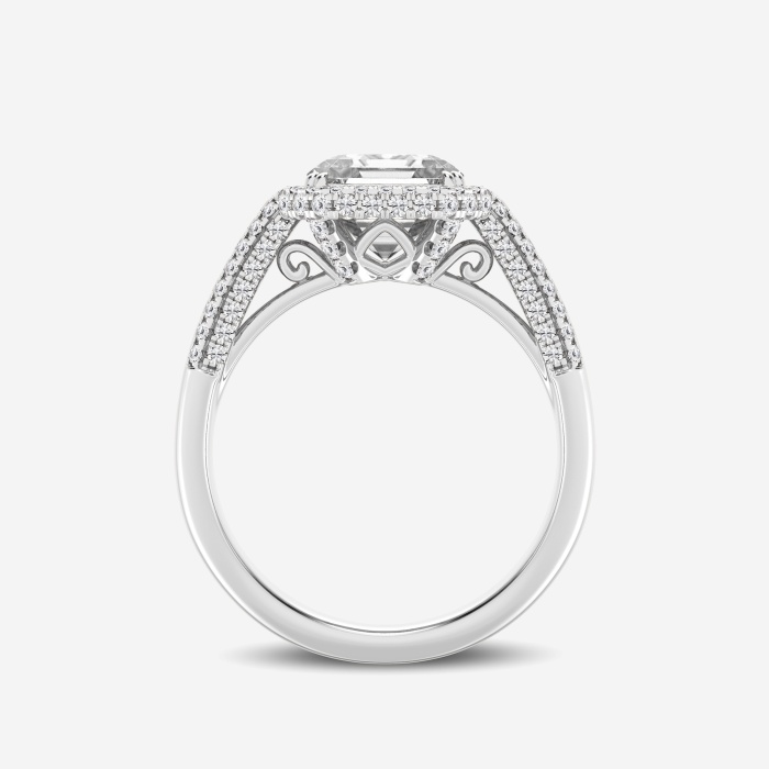 4 ctw Asscher Lab Grown Diamond Solitaire Engagement Ring with Round and Baguette Side Accents