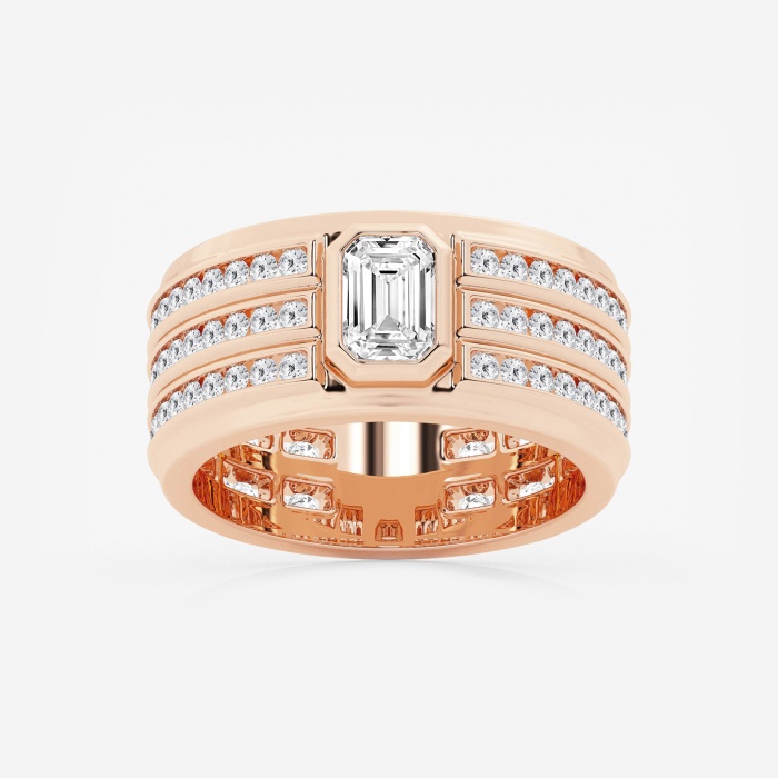 2 3/4 ctw Emerald Lab Grown Diamond Men\'s Three Row Eternity Band - 10.5mm Width