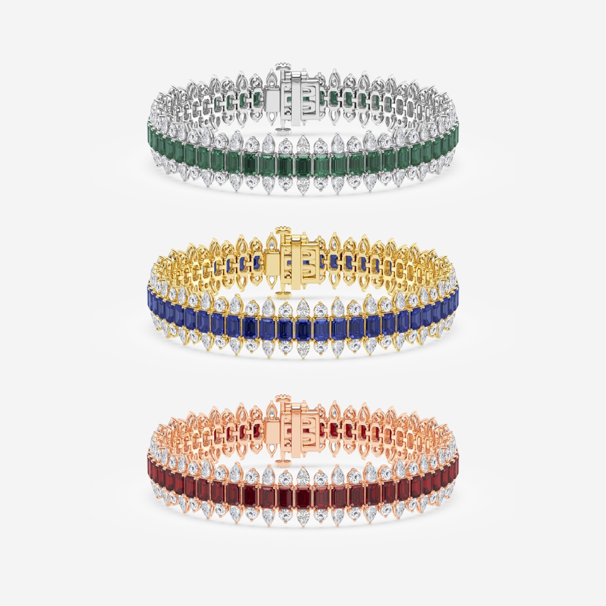 Additional Image 2 for  4.1x2.9 mm Created Emerald and 5 1/2 ctw Round and Pear Lab Grown Diamond Fashion Bracelet - 7 Inches