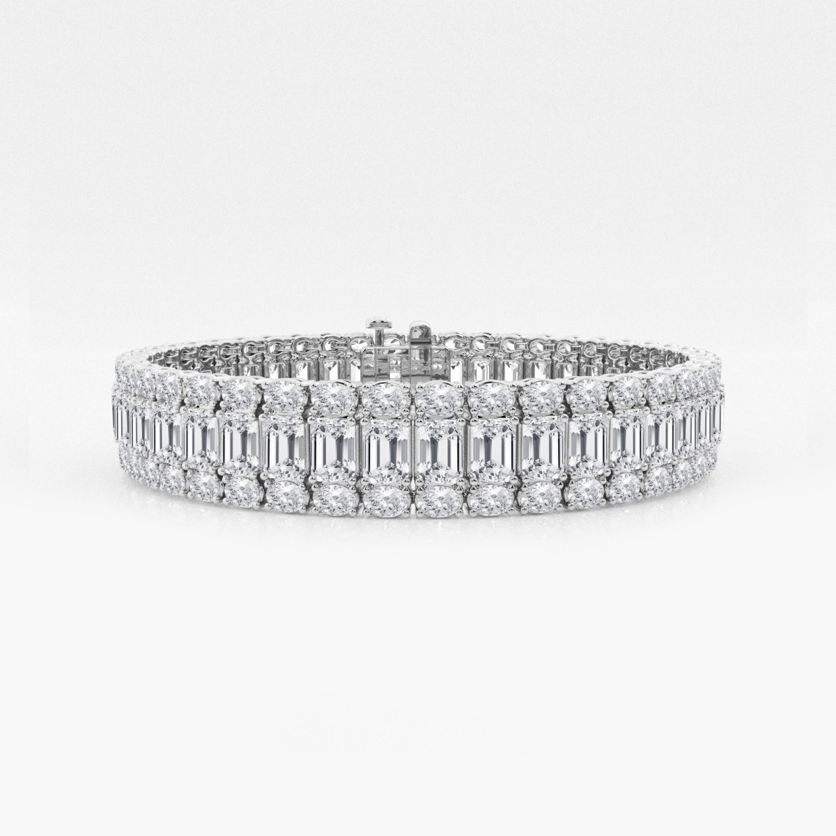 25 1/2 ctw Emerald Lab Grown Diamond Three Row Fashion Bracelet - 7 Inches