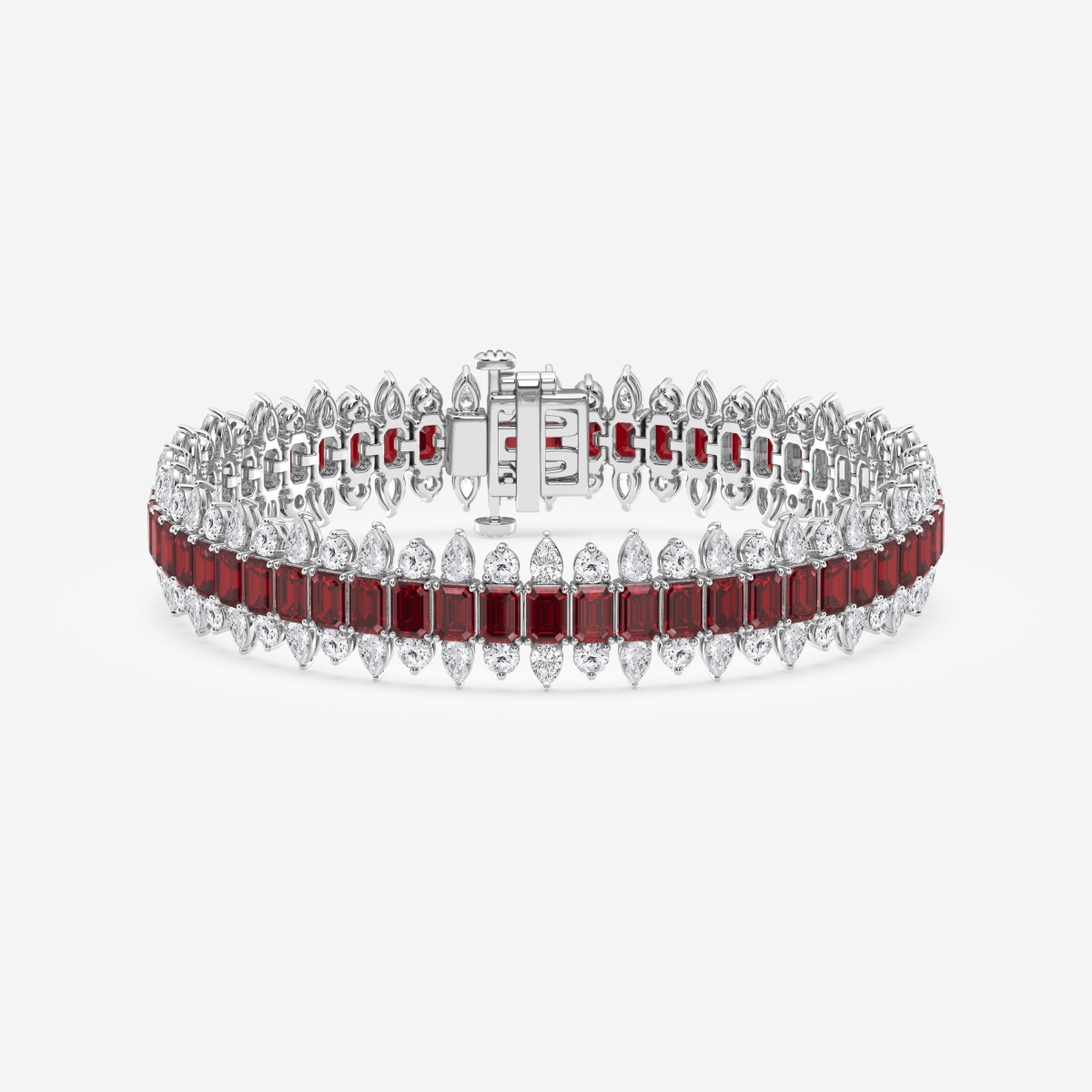4.1x2.9 mm Emerald Cut Created Ruby and 5 1/2 ctw Round and Pear Lab Grown Diamond Fashion Bracelet - 7 Inches