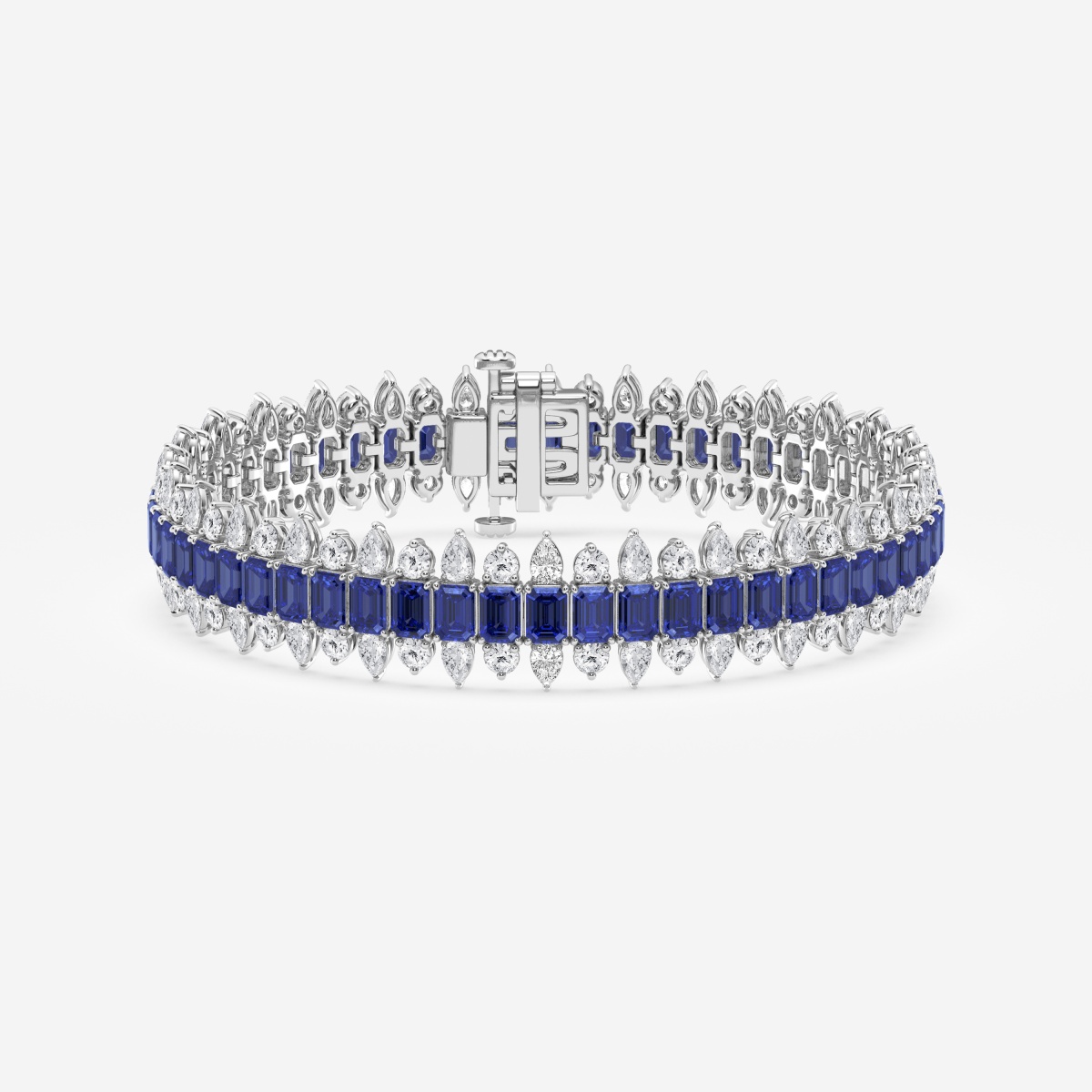 4.1x2.9 mm Emerald Cut Created Sapphire and 5 1/2 ctw Round and Pear Lab Grown Diamond Fashion Bracelet - 7 Inches