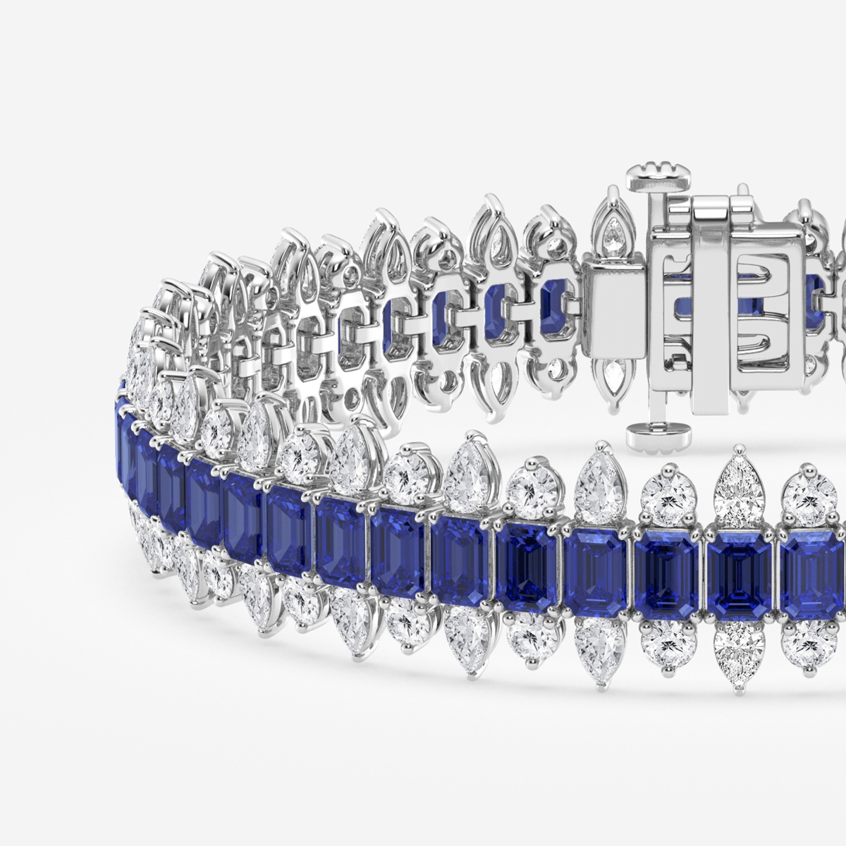 Additional Image 1 for  4.1x2.9 mm Emerald Cut Created Sapphire and 5 1/2 ctw Round and Pear Lab Grown Diamond Fashion Bracelet - 7 Inches