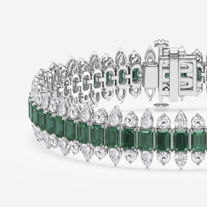4.1x2.9 mm Created Emerald and 5 1/2 ctw Round and Pear Lab Grown Diamond Fashion Bracelet - 7 Inches