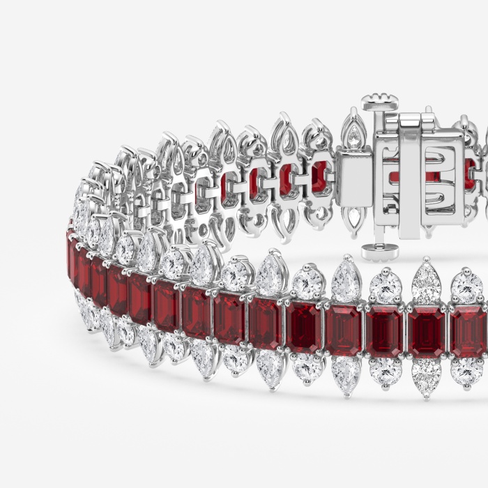 4.1x2.9 mm Emerald Cut Created Ruby and 5 1/2 ctw Round and Pear Lab Grown Diamond Fashion Bracelet - 7 Inches