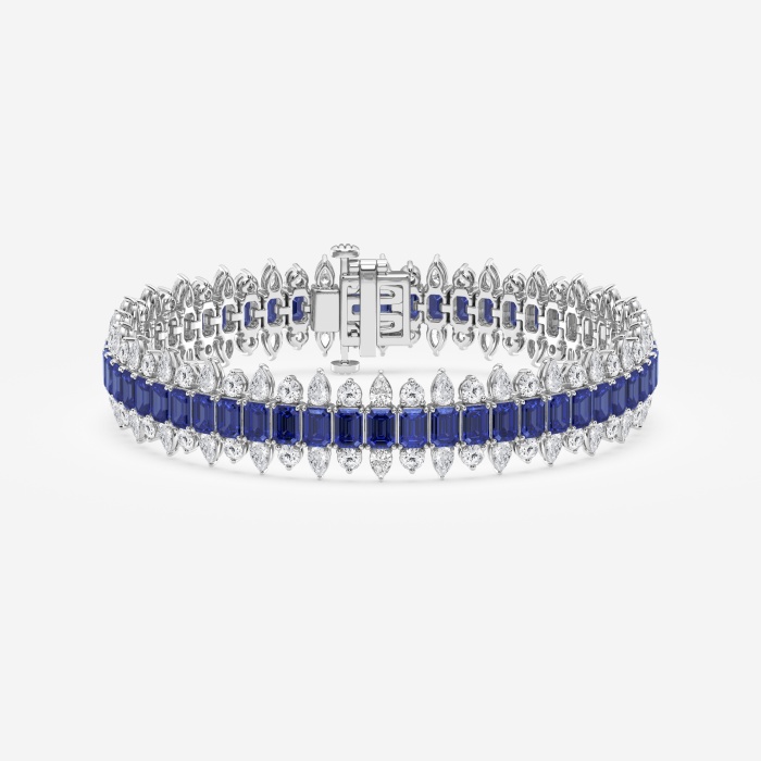 4.1x2.9 mm Emerald Cut Created Sapphire and 5 1/2 ctw Round and Pear Lab Grown Diamond Fashion Bracelet - 7 Inches