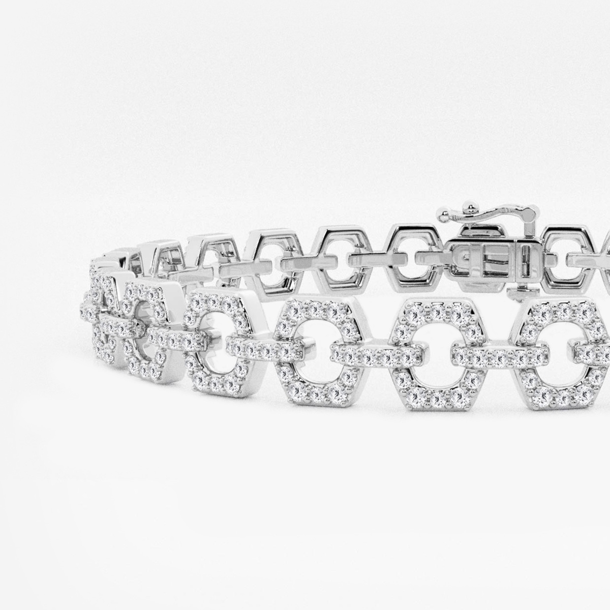 Additional Image 1 for  1 7/8 ctw Round Lab Grown Diamond Hexagon Shape Open Link Fashion Bracelet - 7 Inches