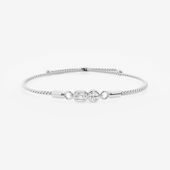 1/2 ctw Toi Et Moi Emerald and Round Bezel Bolo Bracelet - 8 Inches