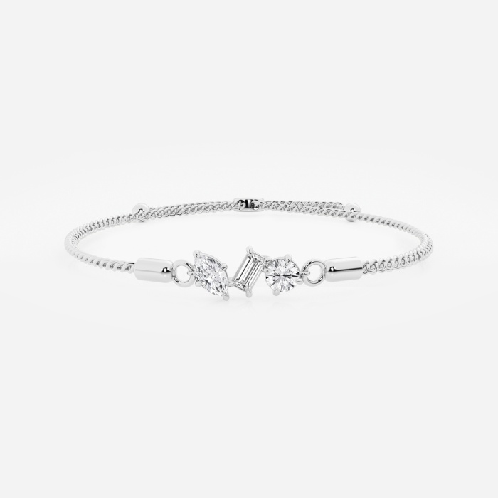 3/4 ctw Multi-Shape Lab Grown Diamond Three Stone Bolo Fashion Bracelet - 8 Inches