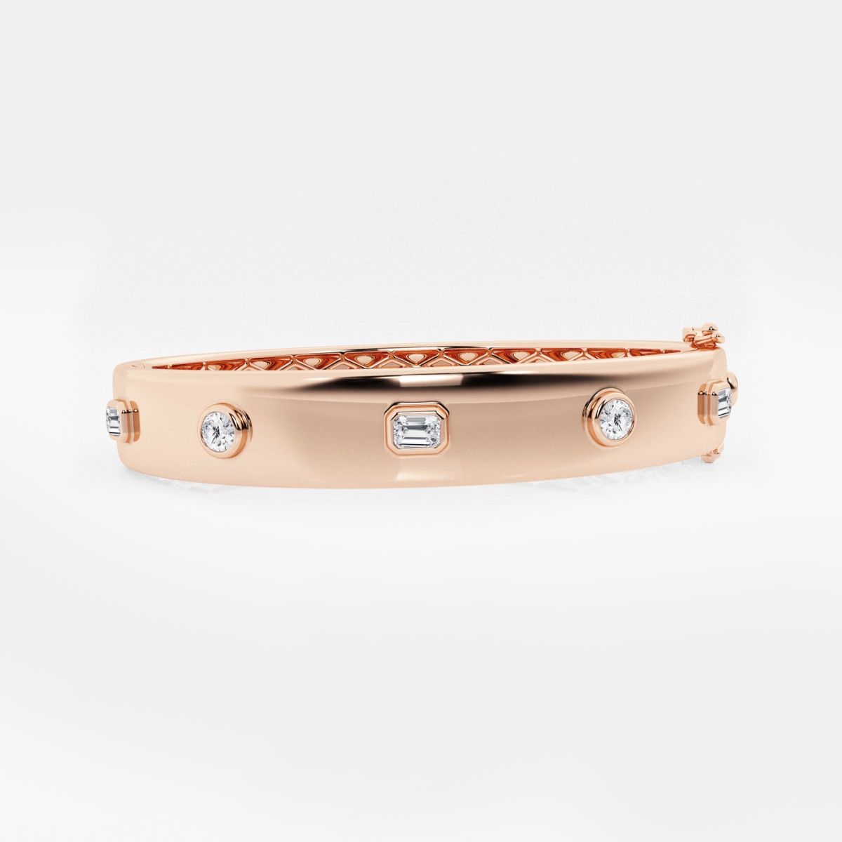1 ctw Round and Emerald Lab Grown Diamond Five Stone Bangle Bracelet 7 Inches - 18K Rose Gold Plated Vermeil
