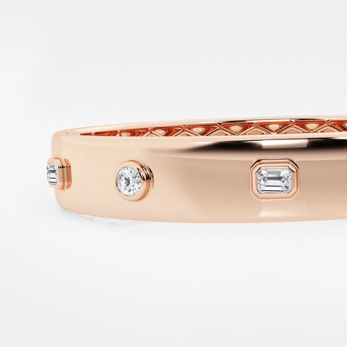 Additional Image 1 for  1 ctw Round and Emerald Lab Grown Diamond Five Stone Bangle Bracelet 7 Inches - 18K Rose Gold Plated Vermeil