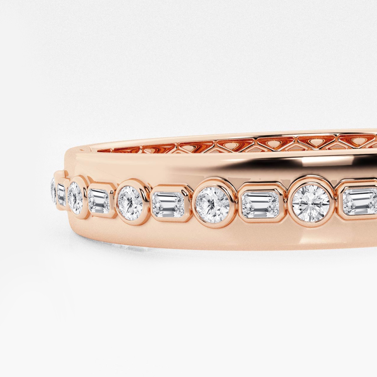 Additional Image 1 for  3 3/4 ctw Round and Emerald Lab Grown Diamond  Bangle Bracelet 7 Inches - 18K Rose Gold Plated Vermeil