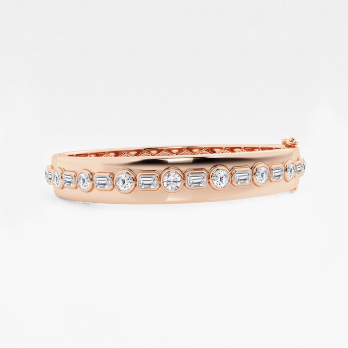 3 3/4 ctw Round and Emerald Lab Grown Diamond  Bangle Bracelet 7 Inches - 18K Rose Gold Plated Vermeil