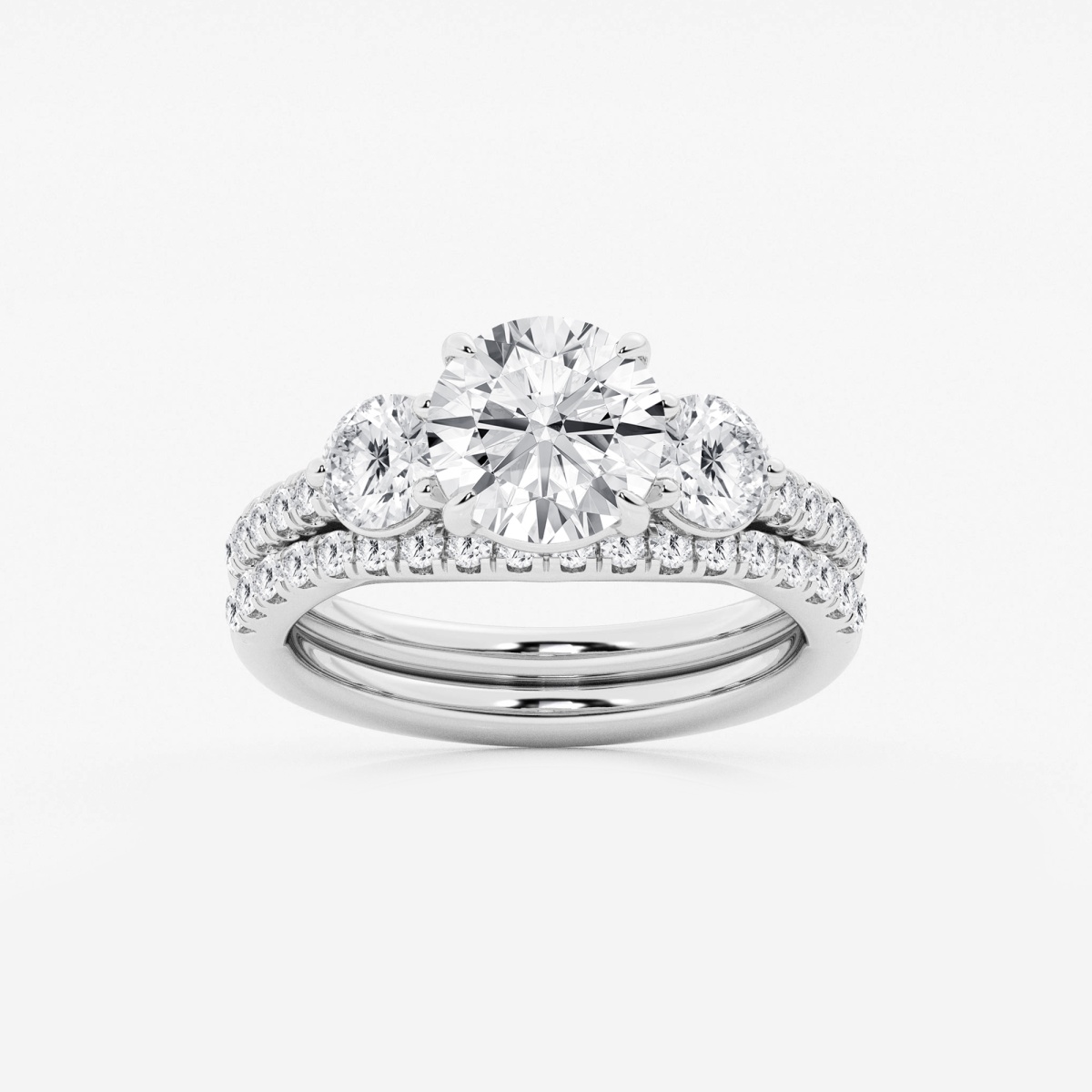 3 1/8 ctw Round Lab Grown Diamond Three-Stone Bridal Set