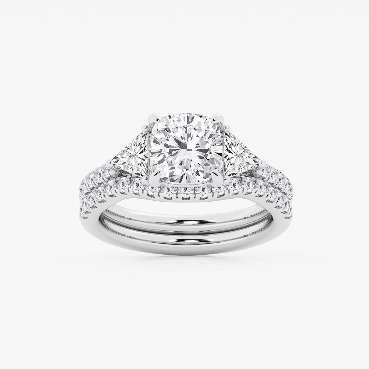 3 1/4 ctw Cushion Lab Grown Diamond Three-Stone Bridal Set