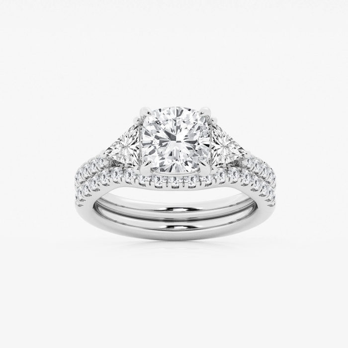 3 1/4 ctw Cushion Lab Grown Diamond Three-Stone Bridal Set