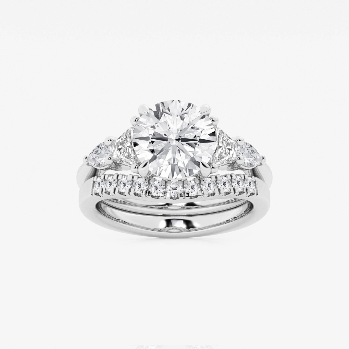 4 ctw Round Lab Grown Diamond Trapezoid and Pear Side Stone Bridal Set