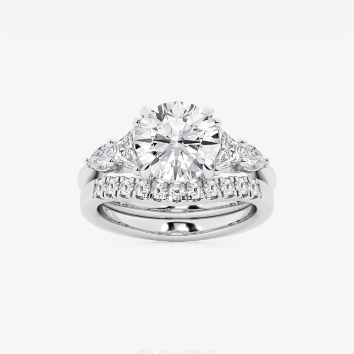 4 ctw Round Lab Grown Diamond Trapezoid and Pear Side Stone Bridal Set