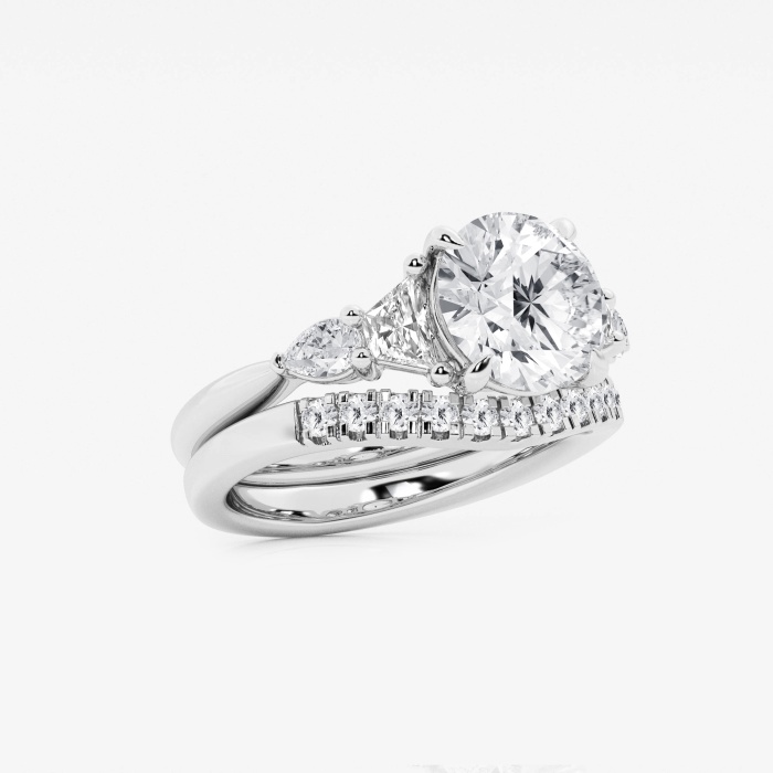 4 ctw Round Lab Grown Diamond Trapezoid and Pear Side Stone Bridal Set