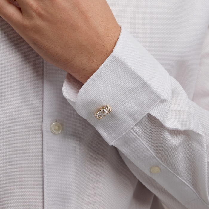 4 3/4 ctw Emerald Lab Grown Diamond with Round Pave Set Cufflinks