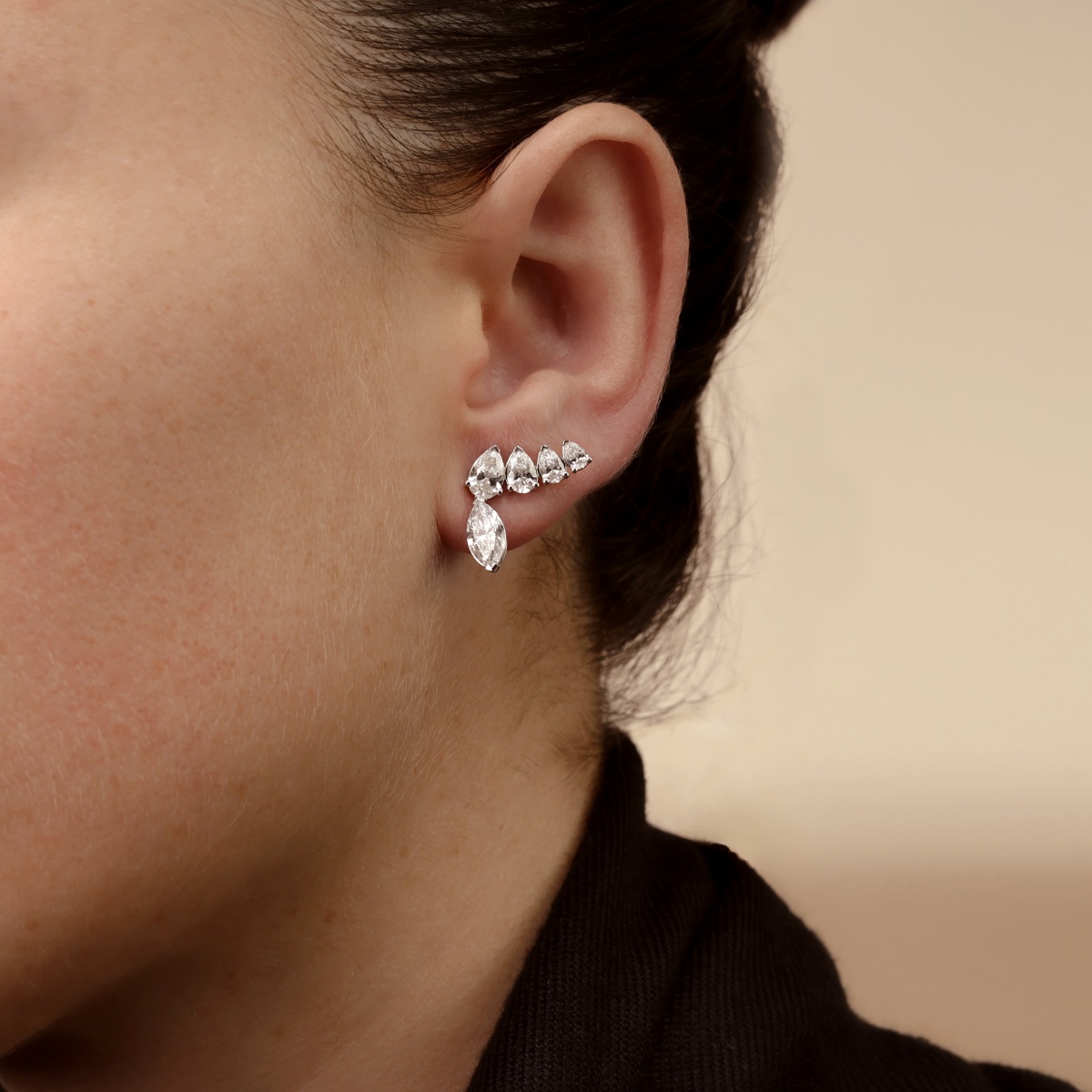 4 ctw Marquise Lab Grown Diamond with Pear Shape Ear Climber Fashion Earrings