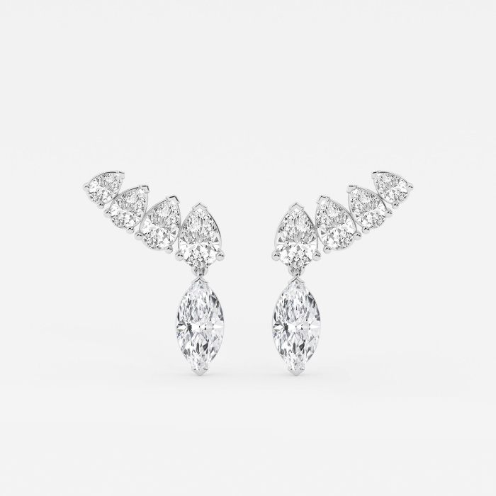 4 ctw Marquise Lab Grown Diamond with Pear Shape Ear Climber Fashion Earrings