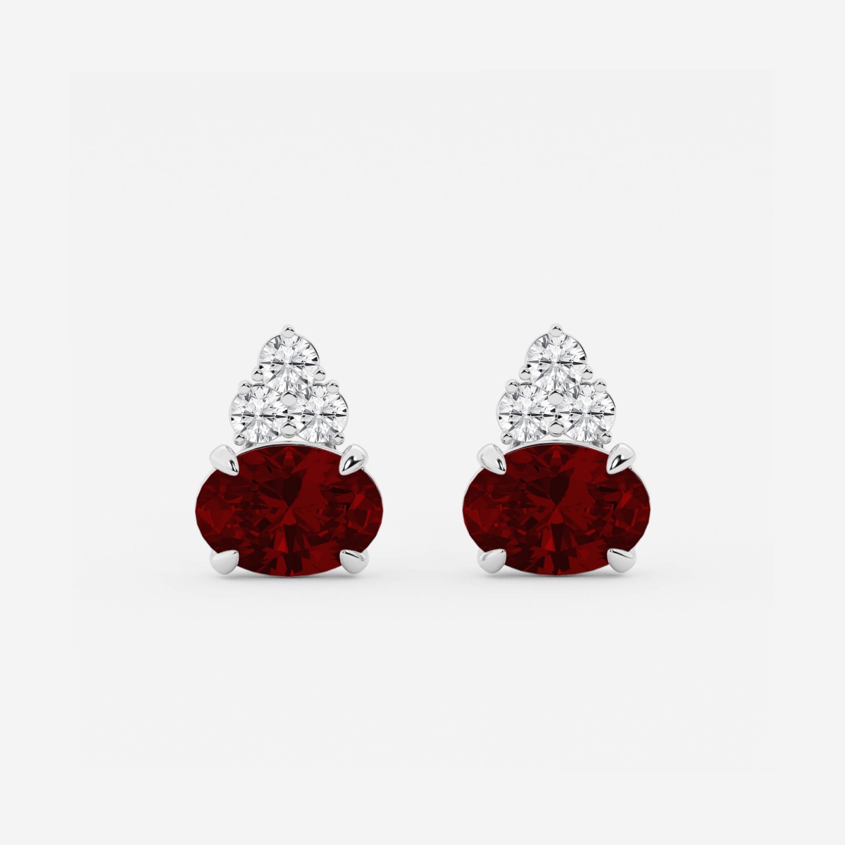 11x8mm East-West Oval Cut Created Ruby with 3/4 ctw Round Lab Grown Diamond Cluster Fashion Earrings