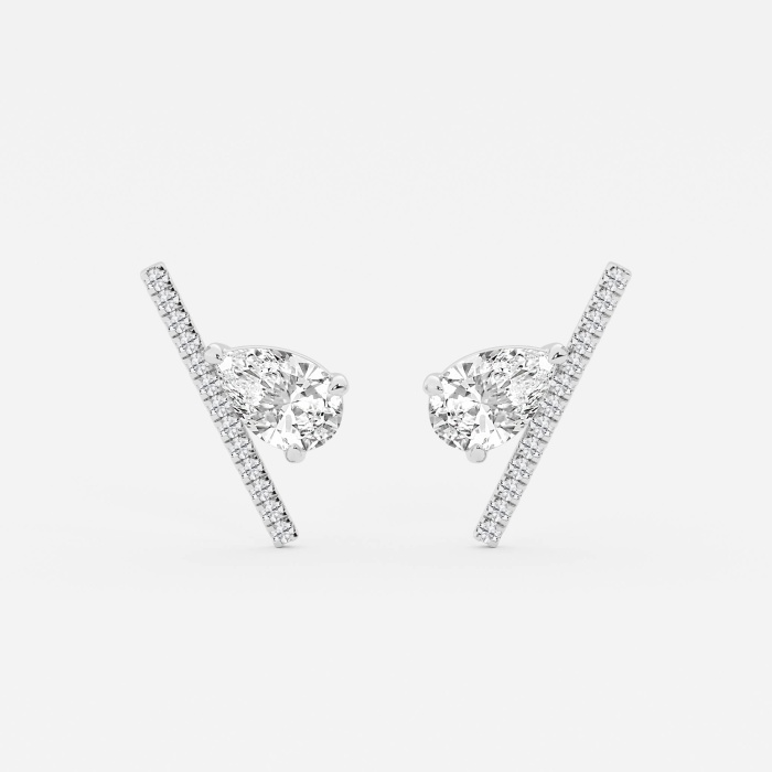 2 1/4 ctw Pear Lab Grown Diamond with Round Micro Pave Bar Stud Earrings