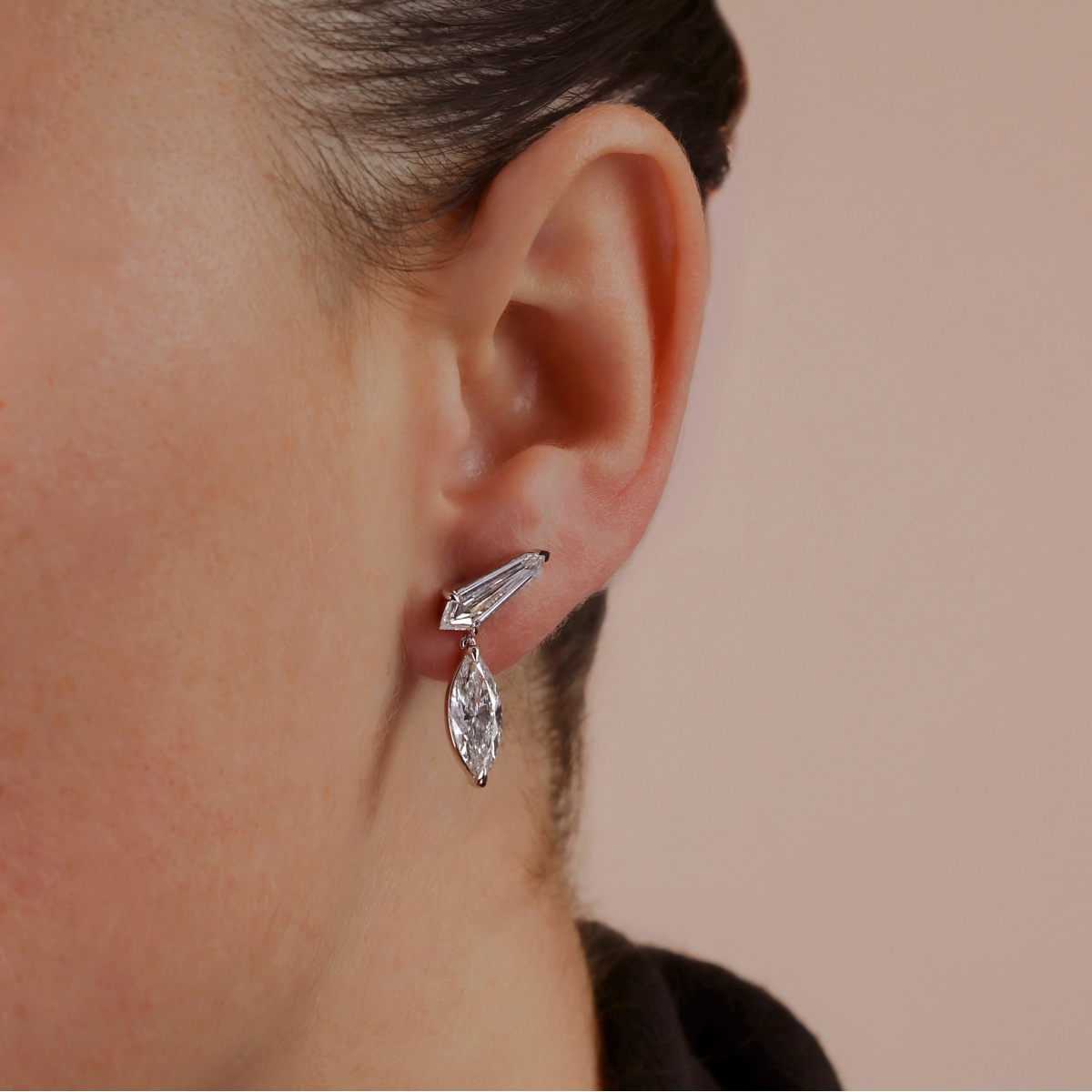 4 1/4 ctw Marquise & Sheild Lab Grown Diamond Ear Climber Drop Earrings