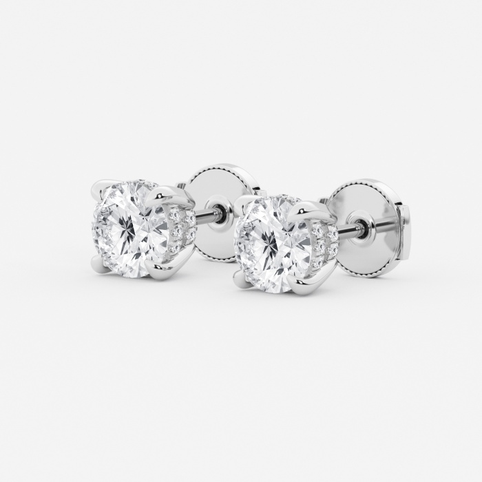 3 ctw Round Lab Grown Diamond Hidden Halo Basket Stud Earrings
