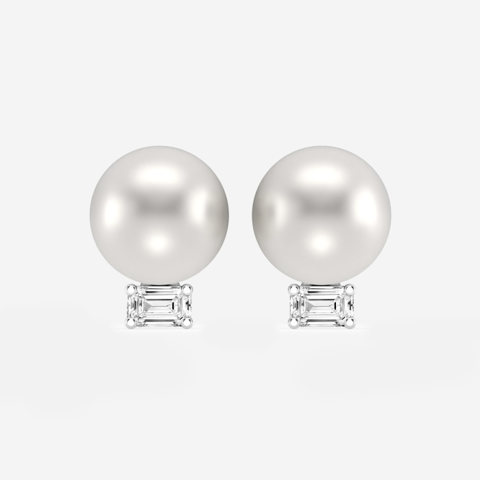 9.5 - 10.0 mm Cultured Freshwater Pearl and 1/2 ctw Lab Grown Diamond Stud Earrings