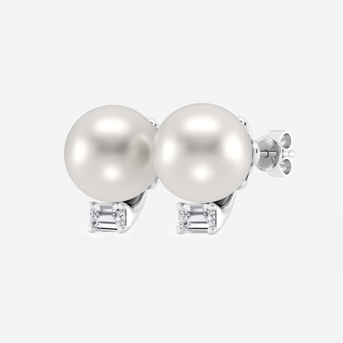 9.5 - 10.0 mm Cultured Freshwater Pearl and 1/2 ctw Lab Grown Diamond Stud Earrings