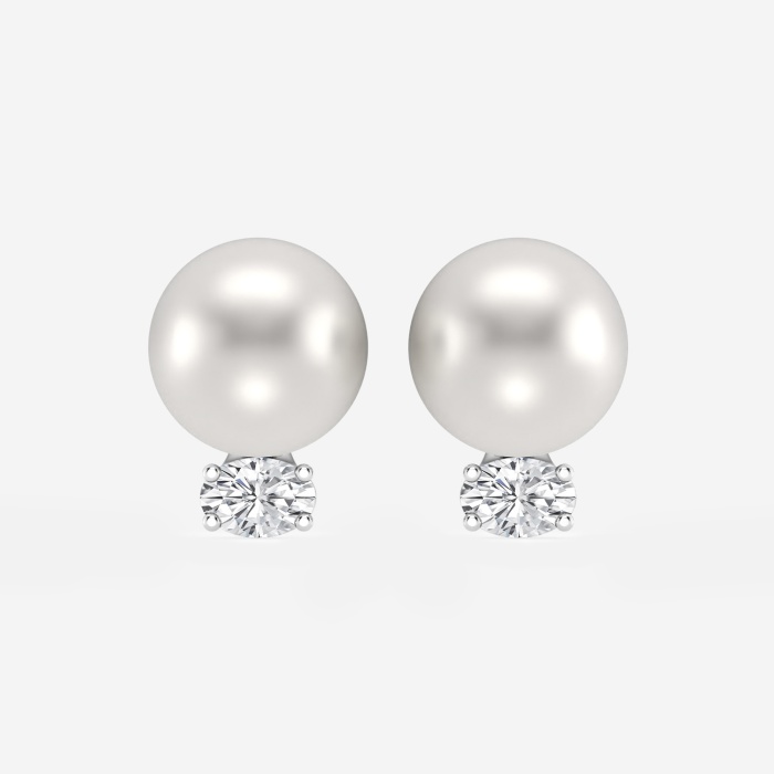 9.5 - 10.0 mm Cultured Freshwater Pearl and 1 ctw Lab Grown Diamond Stud Earrings