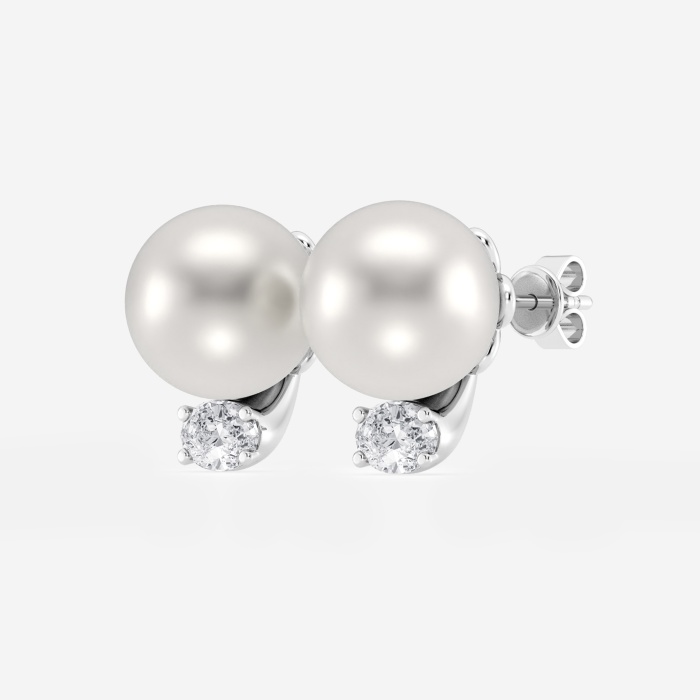 9.5 - 10.0 mm Cultured Freshwater Pearl and 1 ctw Lab Grown Diamond Stud Earrings