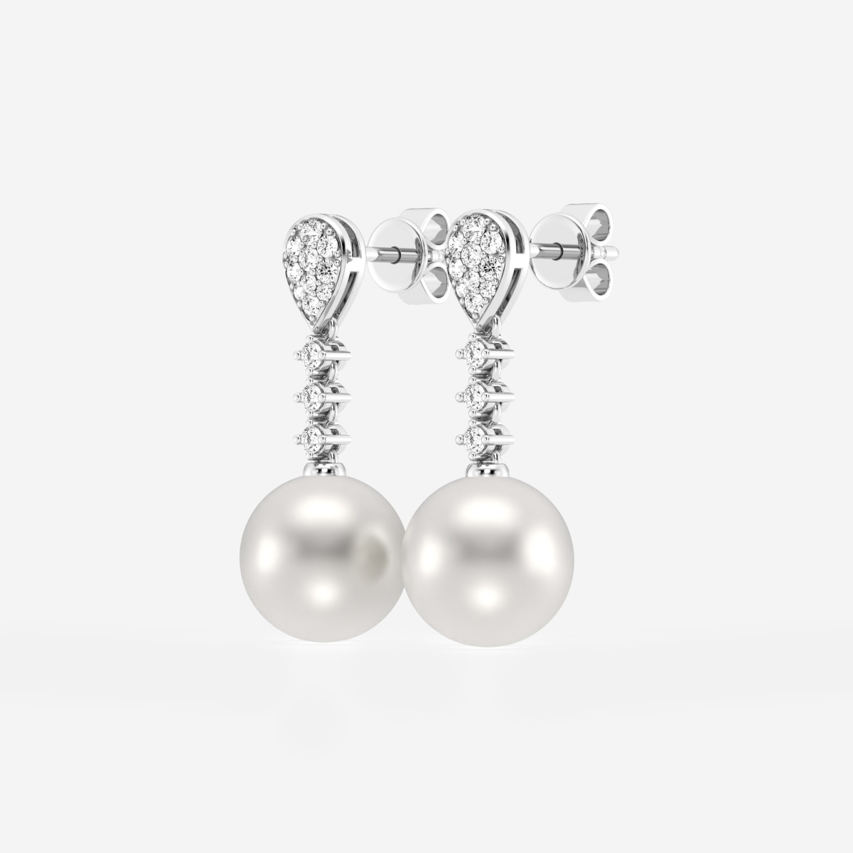 Additional Image 1 for  9.5 - 10.0 mm Cultured Freshwater Pearl and 1/3 ctw Lab Grown Diamond Linear Drop Earrings