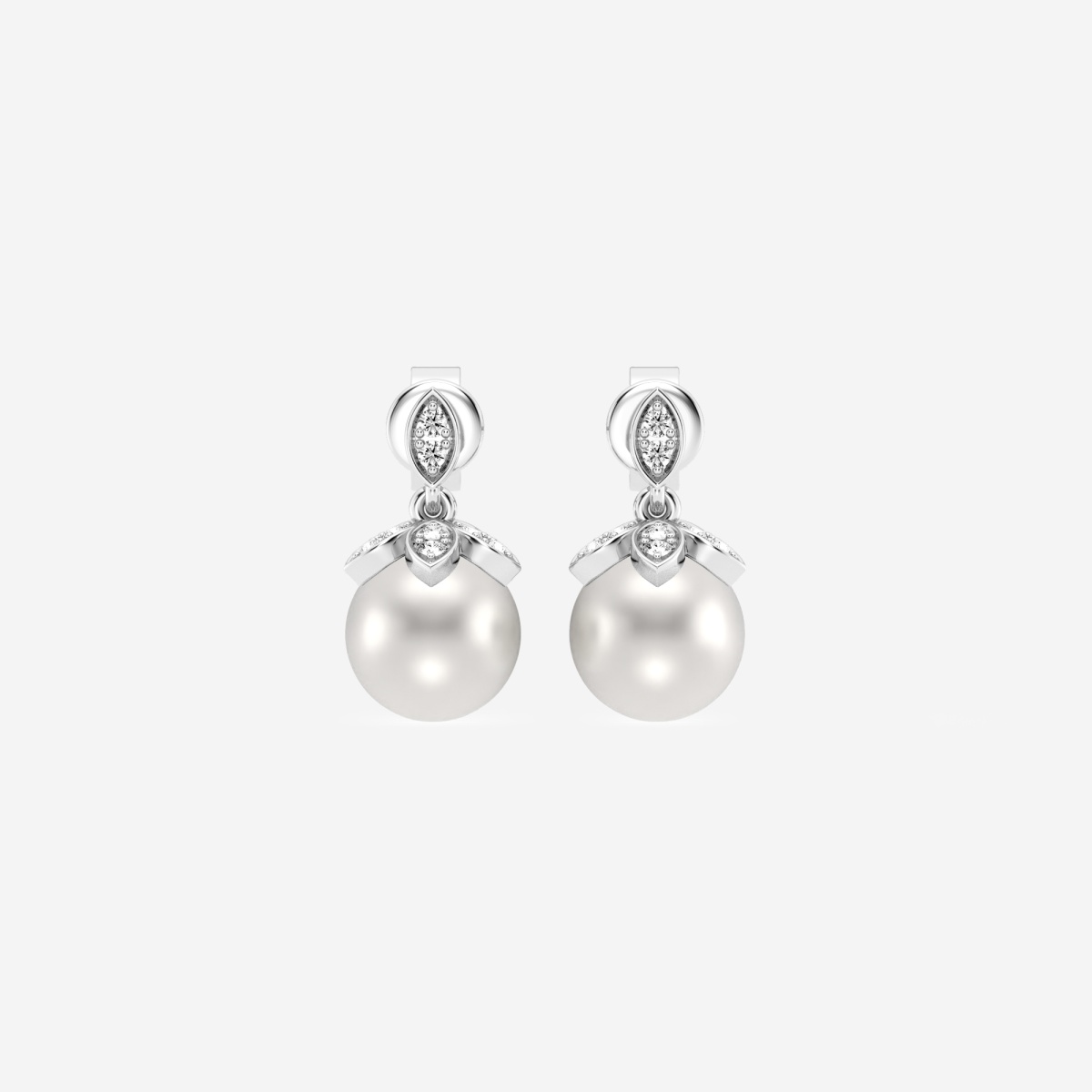 7.5 - 8.0 mm Cultured Freshwater Pearl and 1/8 ctw Lab Grown Diamond Flower Drop Earrings