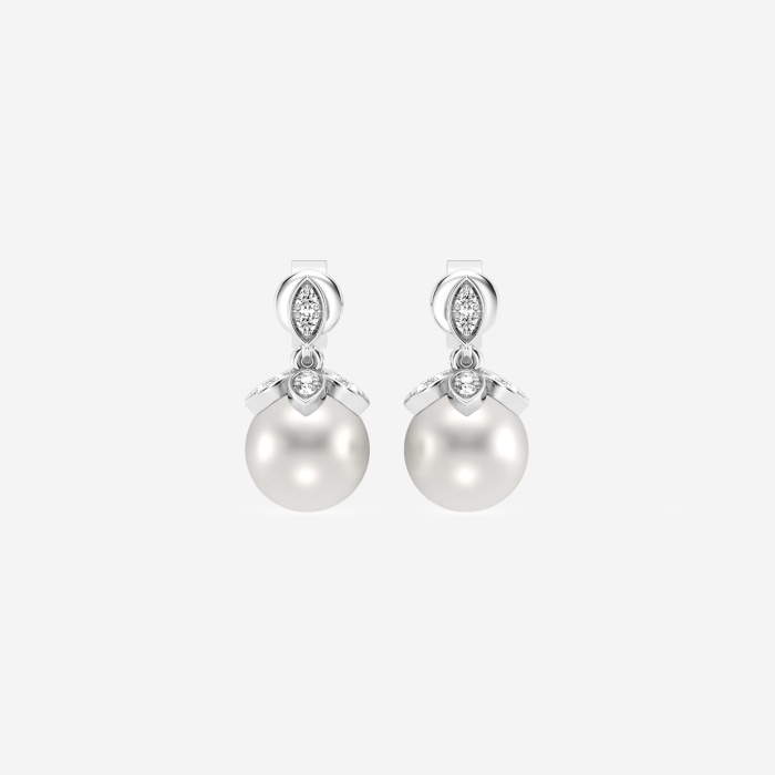 7.5 - 8.0 mm Cultured Freshwater Pearl and 1/8 ctw Lab Grown Diamond Flower Drop Earrings