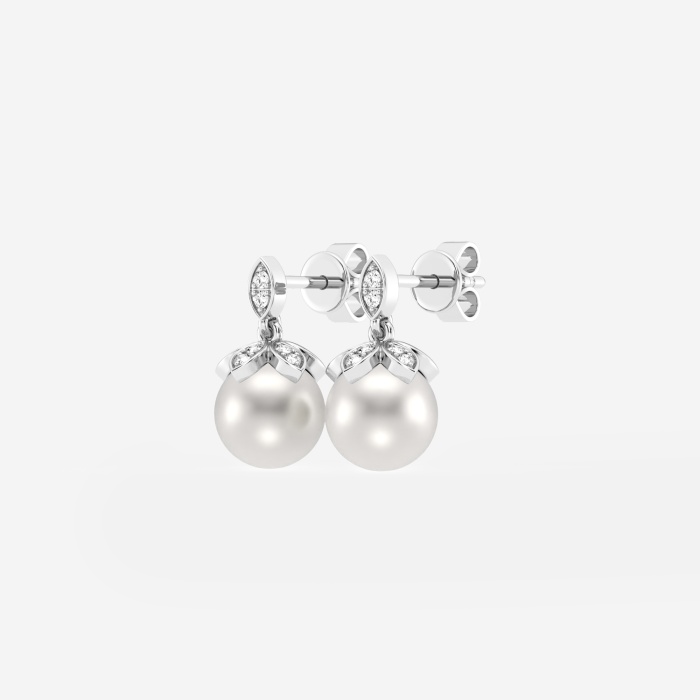 7.5 - 8.0 mm Cultured Freshwater Pearl and 1/8 ctw Lab Grown Diamond Flower Drop Earrings