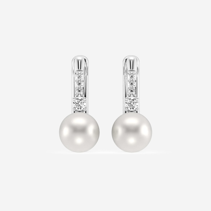 5.5 - 6.0 mm Cultured Freshwater Pearl and 1/10 ctw Lab Grown Diamond Leverback Drop Earrings