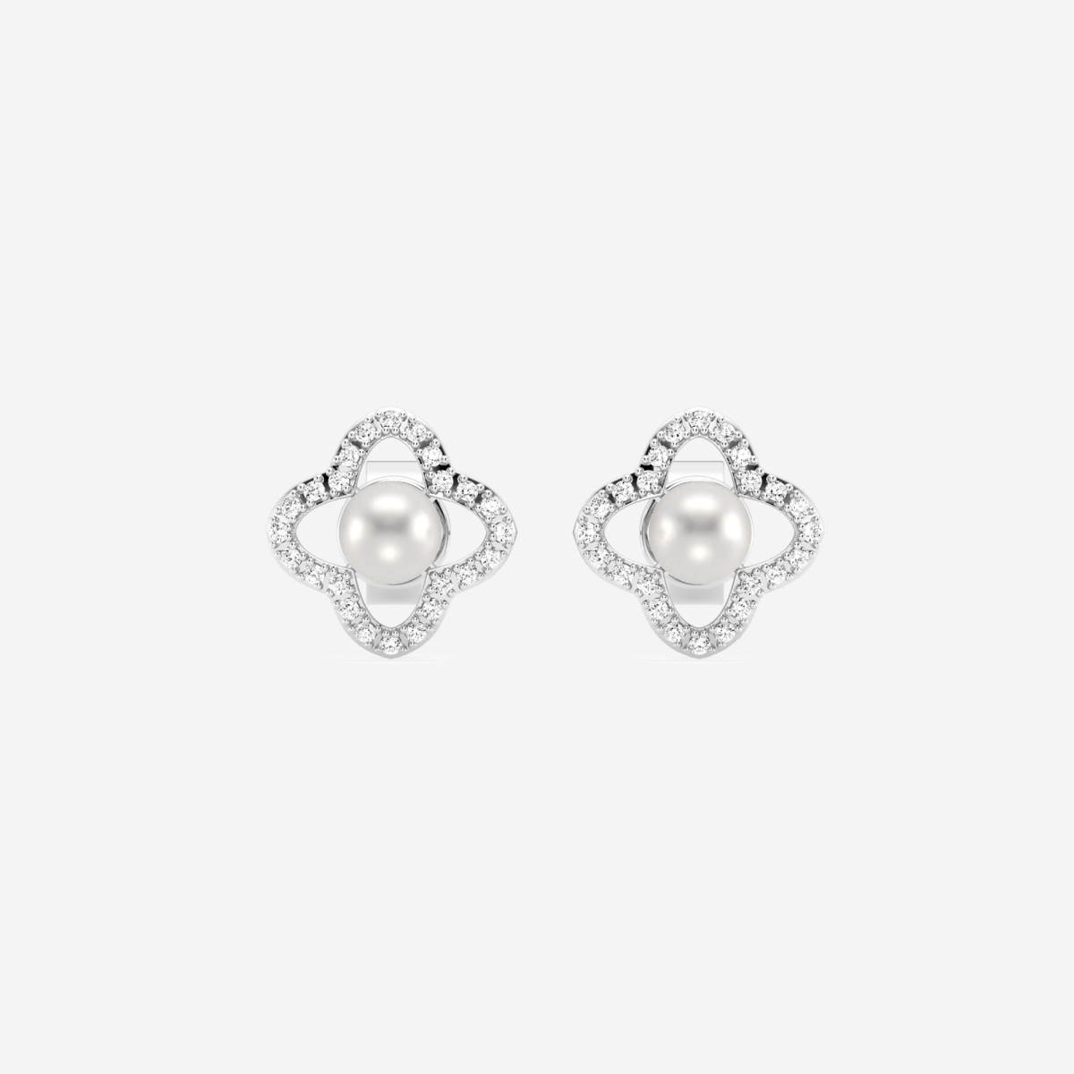 3.5 - 4.0 mm Cultured Freshwater Pearl and 1/5 ctw Lab Grown Diamond Clover Drop Earrings