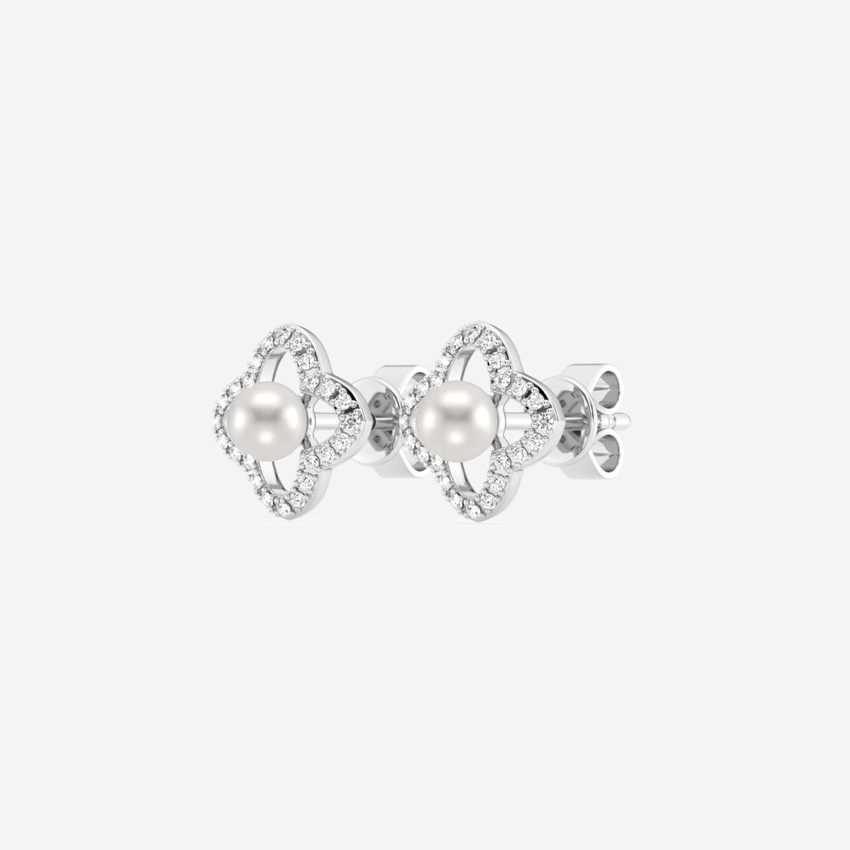 Additional Image 1 for  3.5 - 4.0 mm Cultured Freshwater Pearl and 1/5 ctw Lab Grown Diamond Clover Drop Earrings