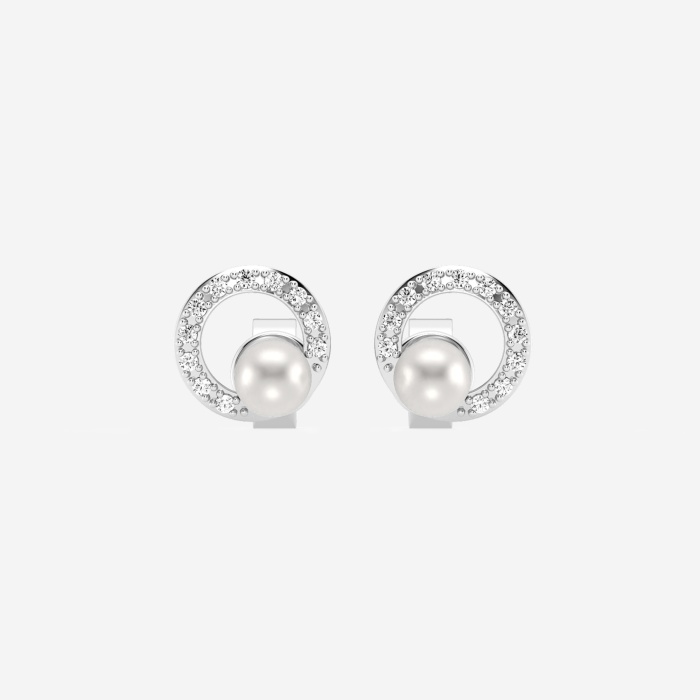 3.5 - 4.0 mm Cultured Freshwater Pearl and 1/10 ctw Lab Grown Diamond Circle Drop Earrings