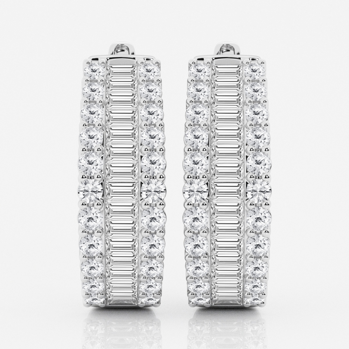 5 ctw Baguette and Round Lab Grown Diamond Hoop Earrings